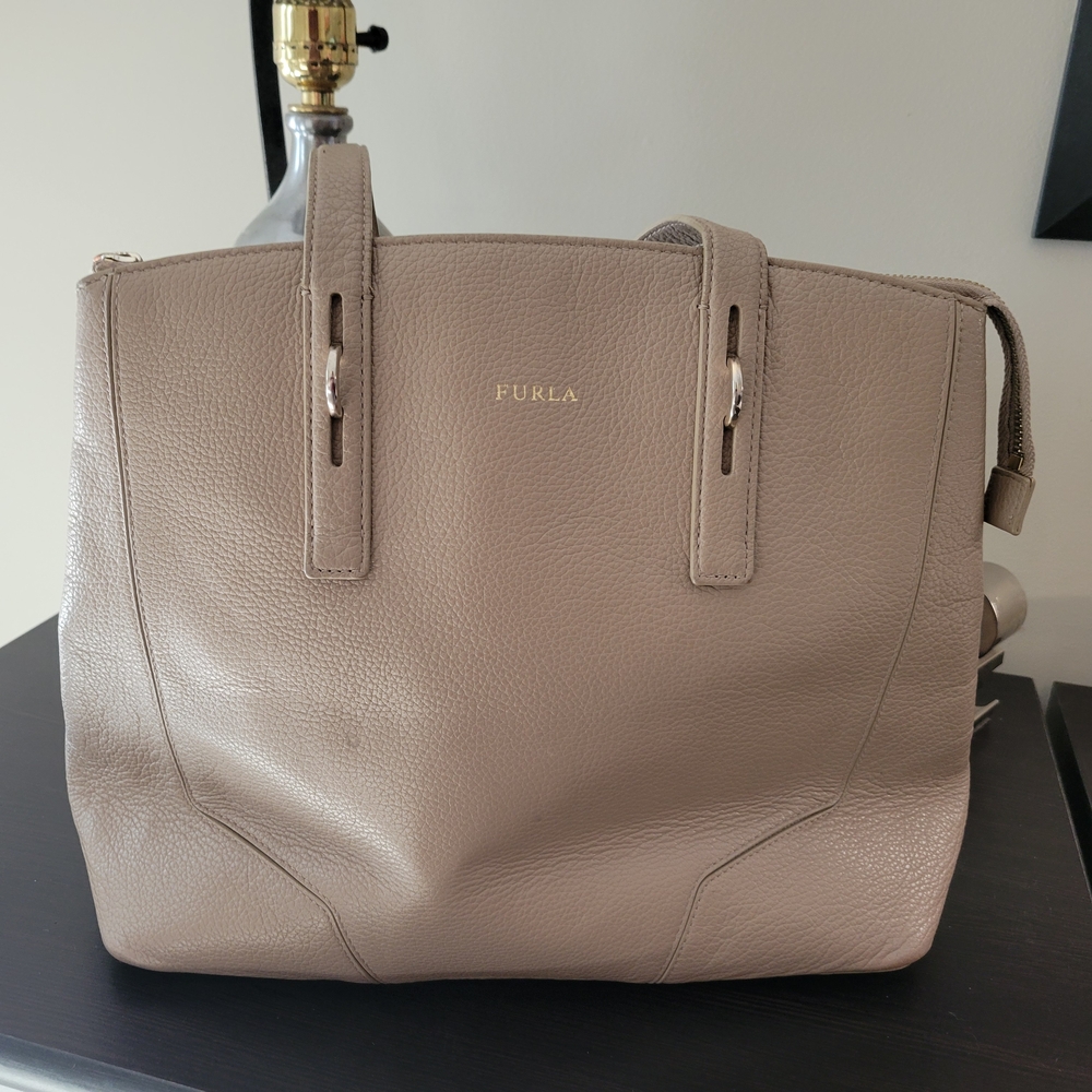 Furla Taupe Leather Tote Bag